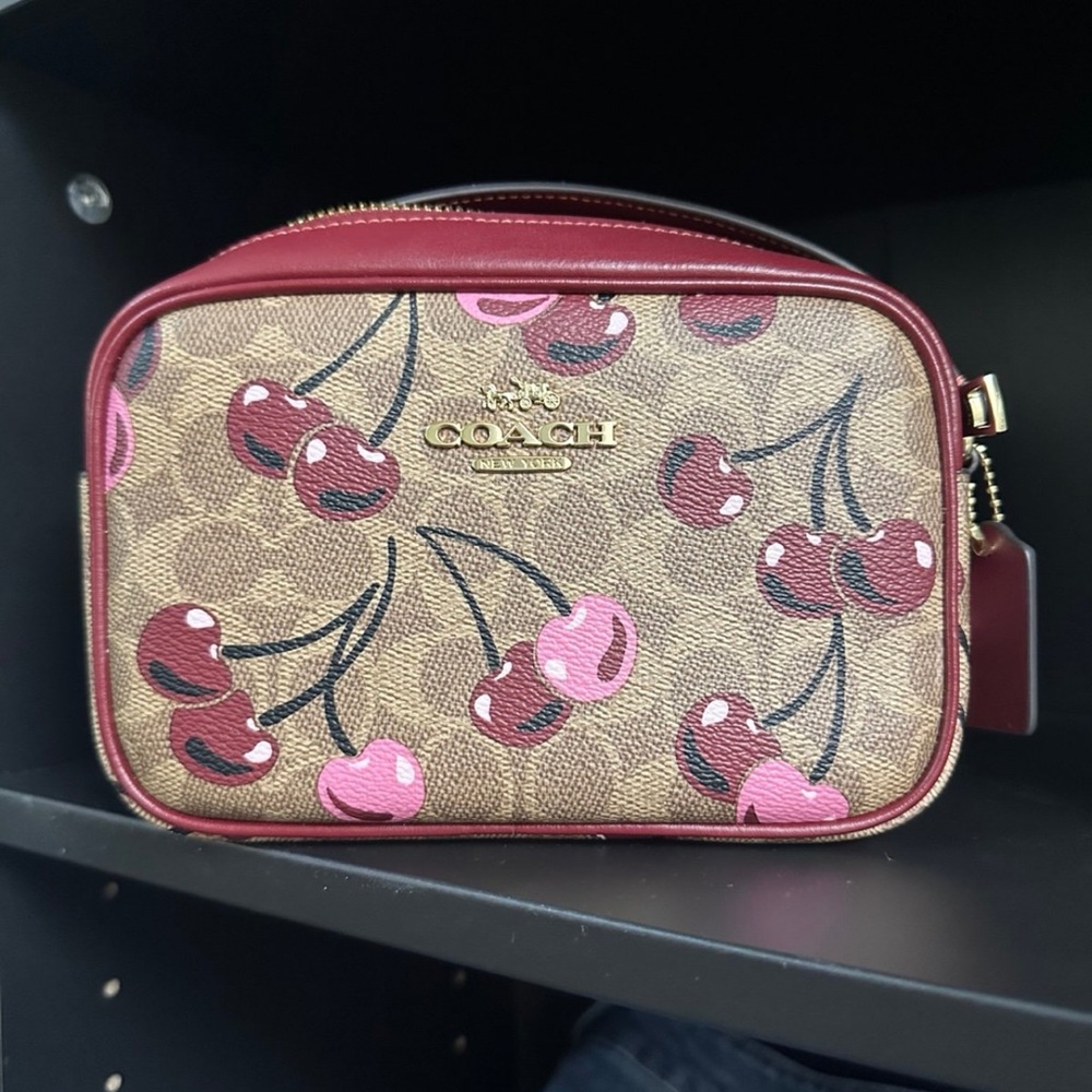Coach Cherry Print Crossbody Bag - Tan and Red